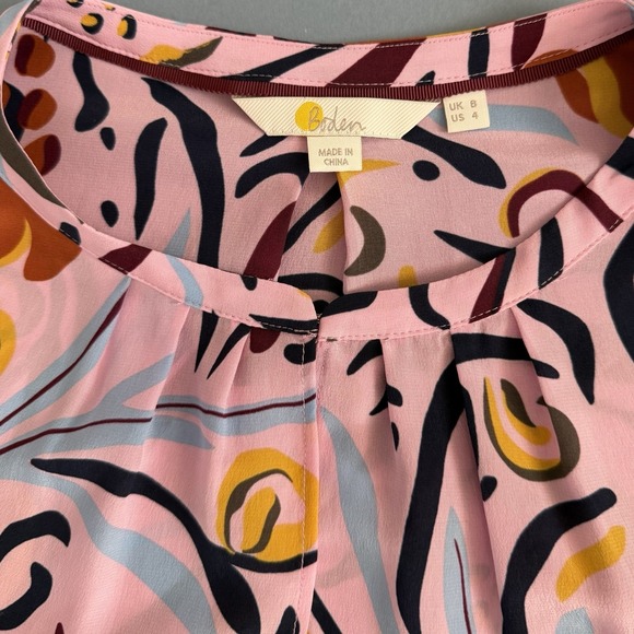 Boden Lottie Silk Pink Abstract Floral Keyhole Long Sleeve Blouse - Picture 6 of 7